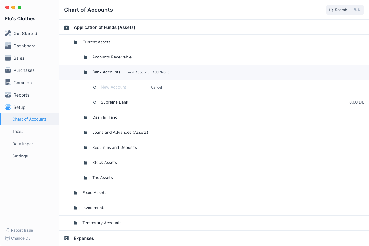 Chart of Accounts