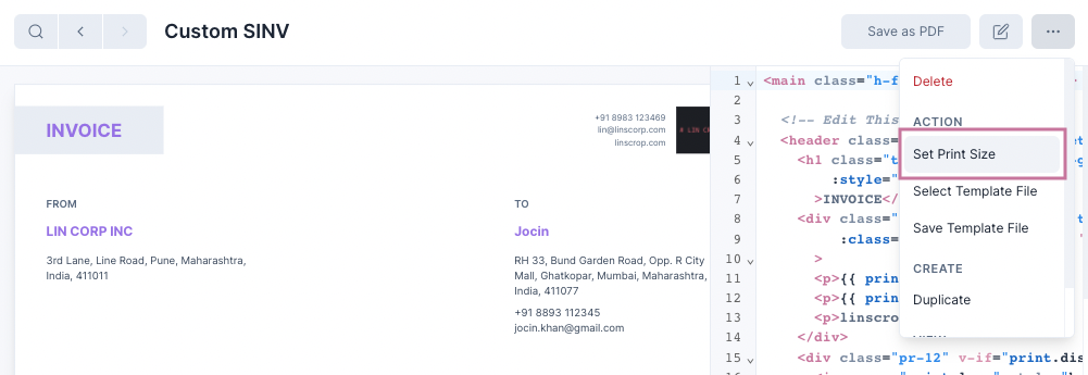 Custom Print Template Size