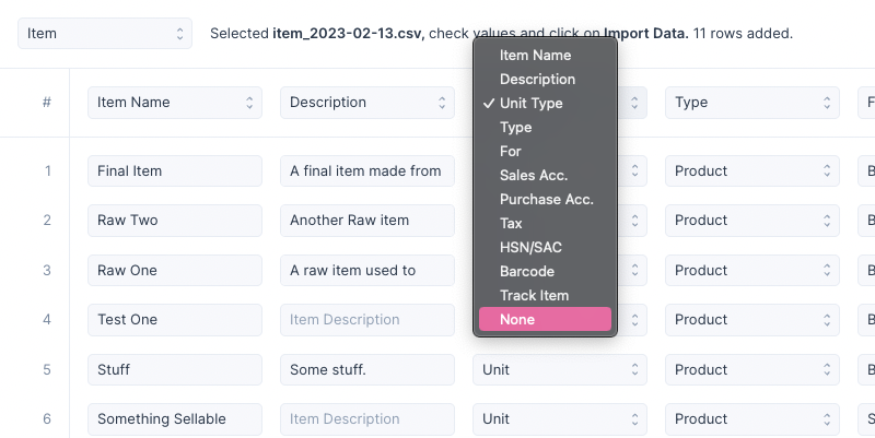 Import Column Assignment