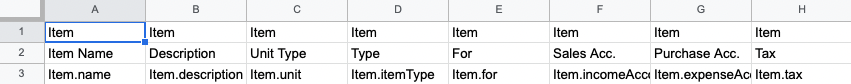 Import Template CSV
