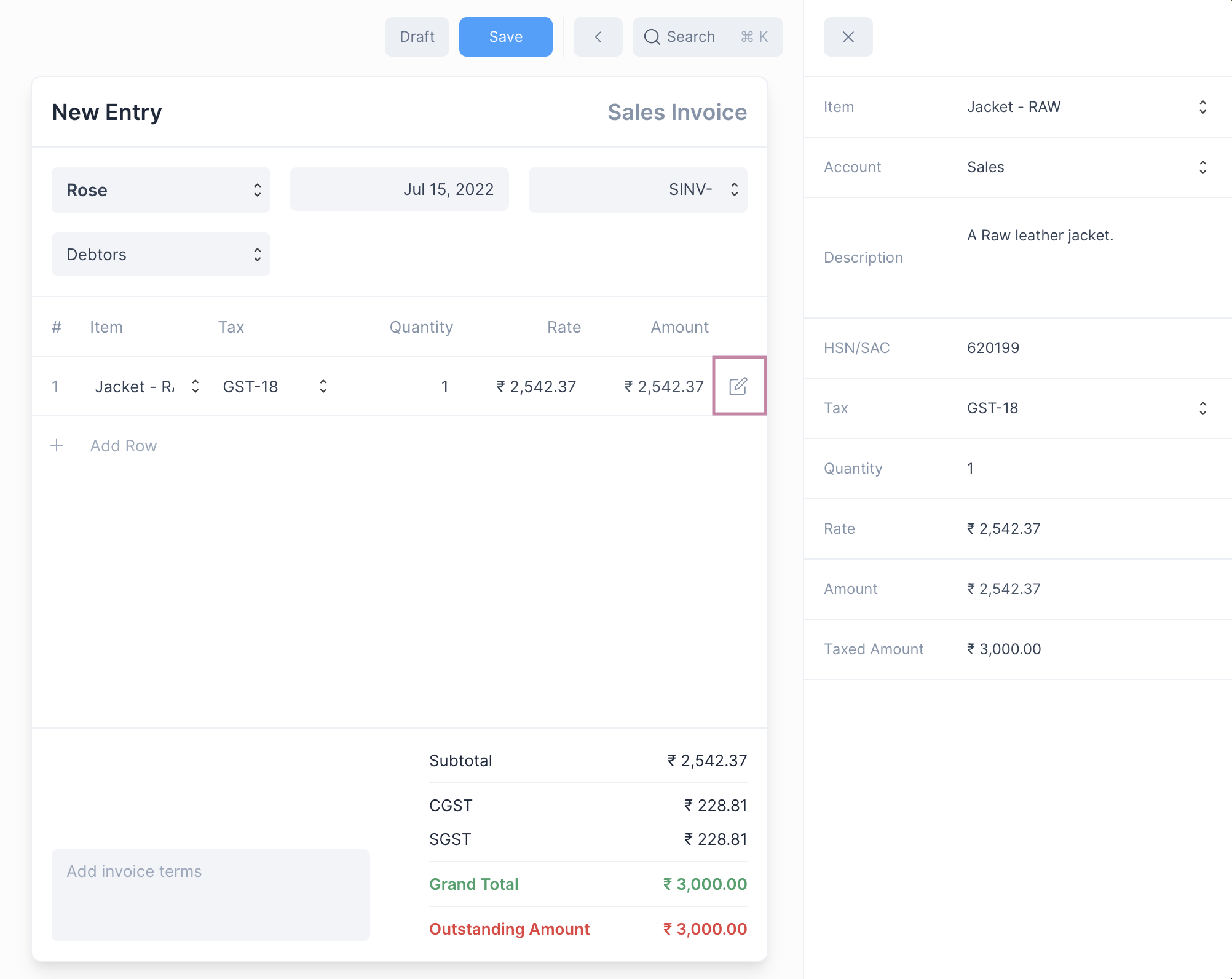 Edit Invoice Item