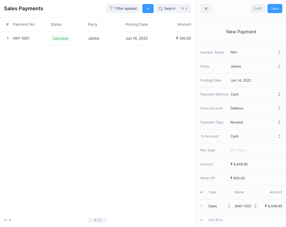 Payment Quick Edit Form