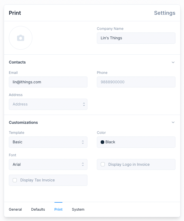 Invoice Settings
