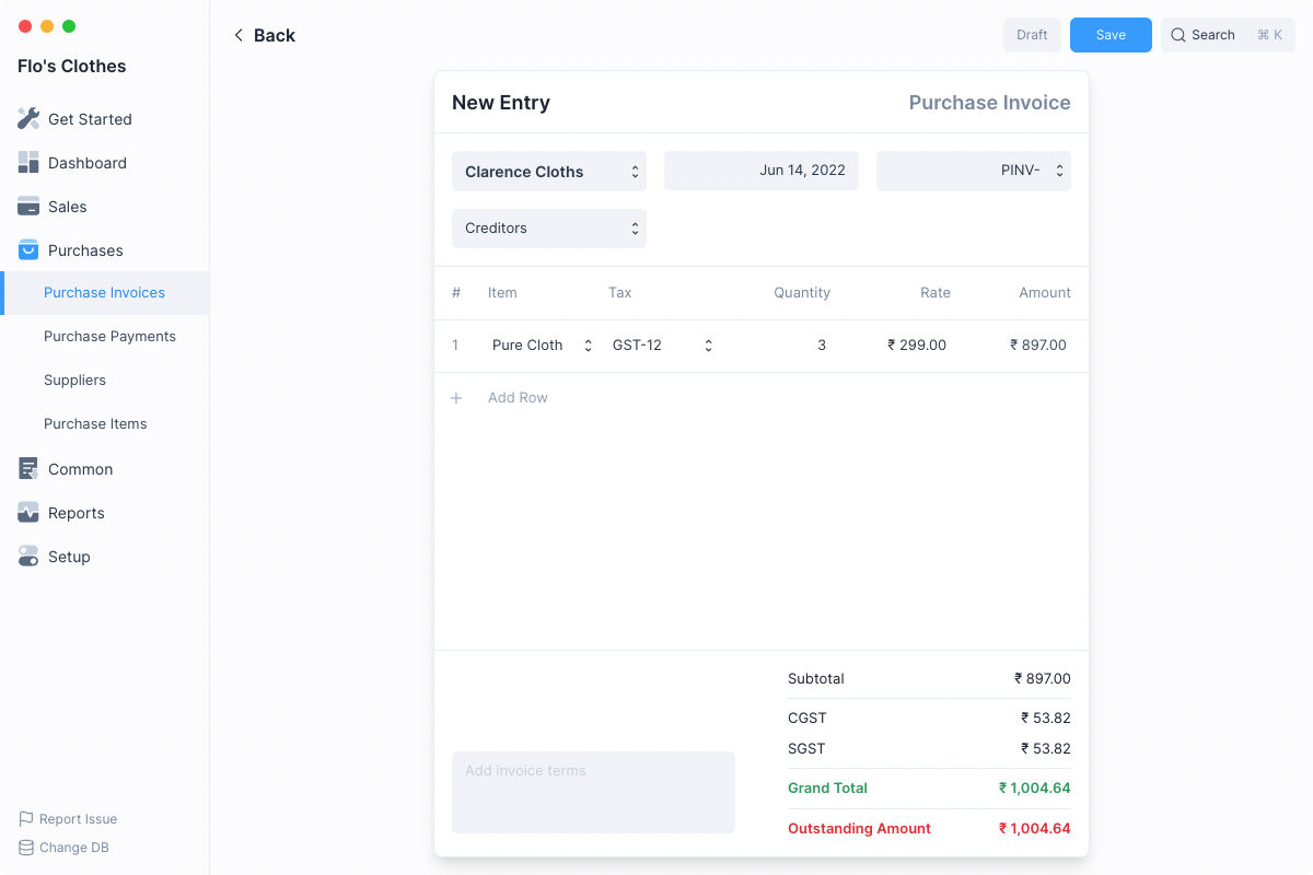 Purchase Invoice Form