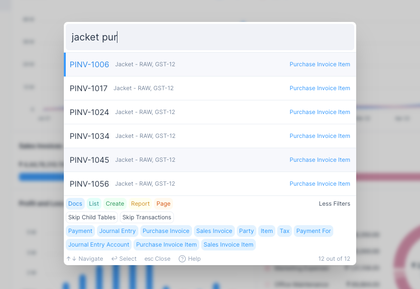 Purchase Invoices for Jacket