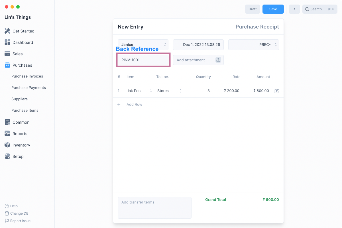 Purchase Receipt Form