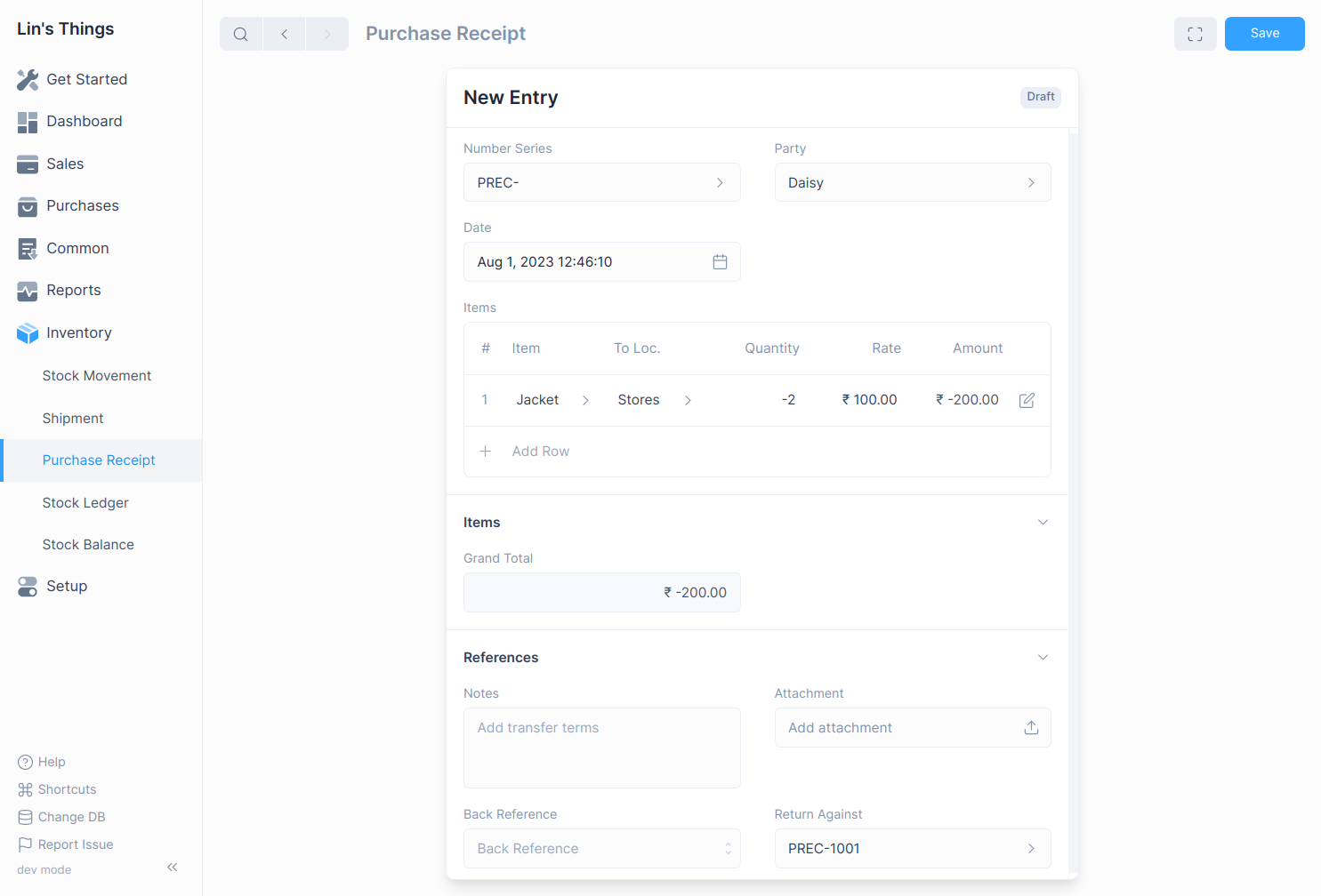 Purchase Receipt Return Form