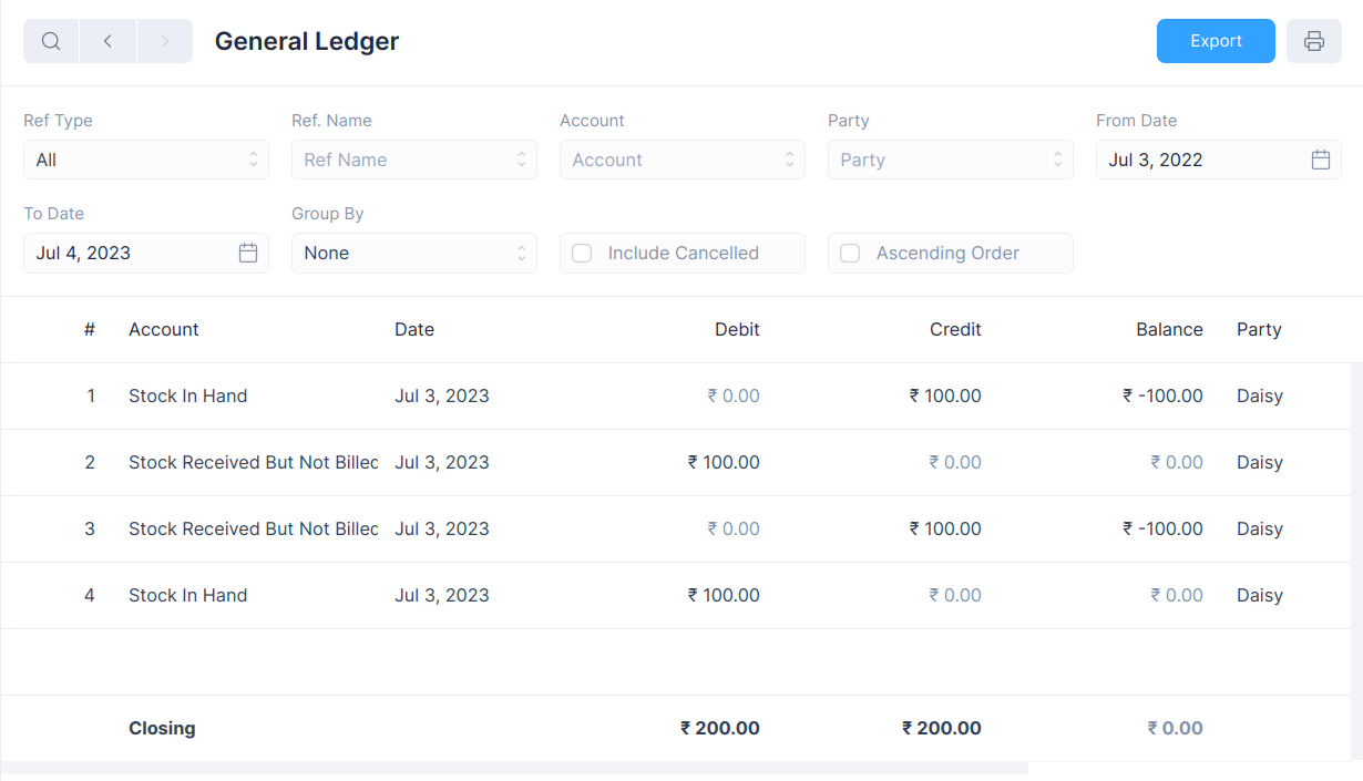 Purchase Receipt Return in General Ledger