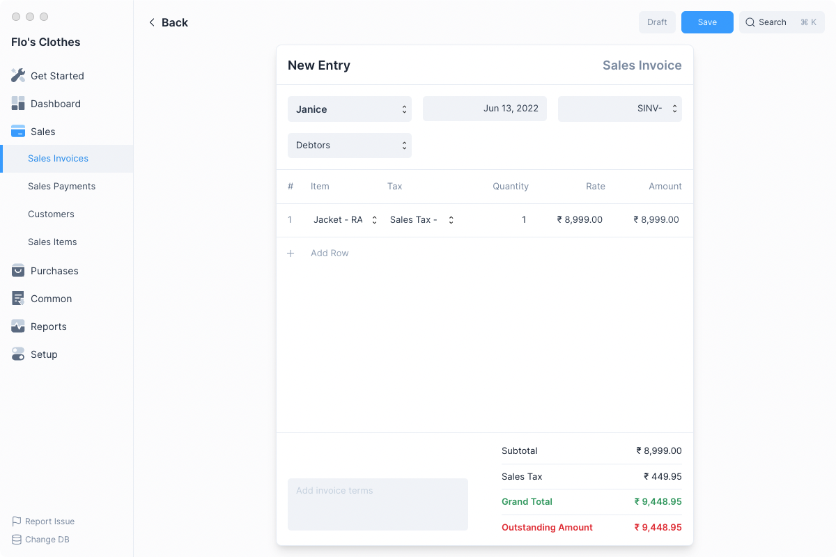Sales Invoice Form
