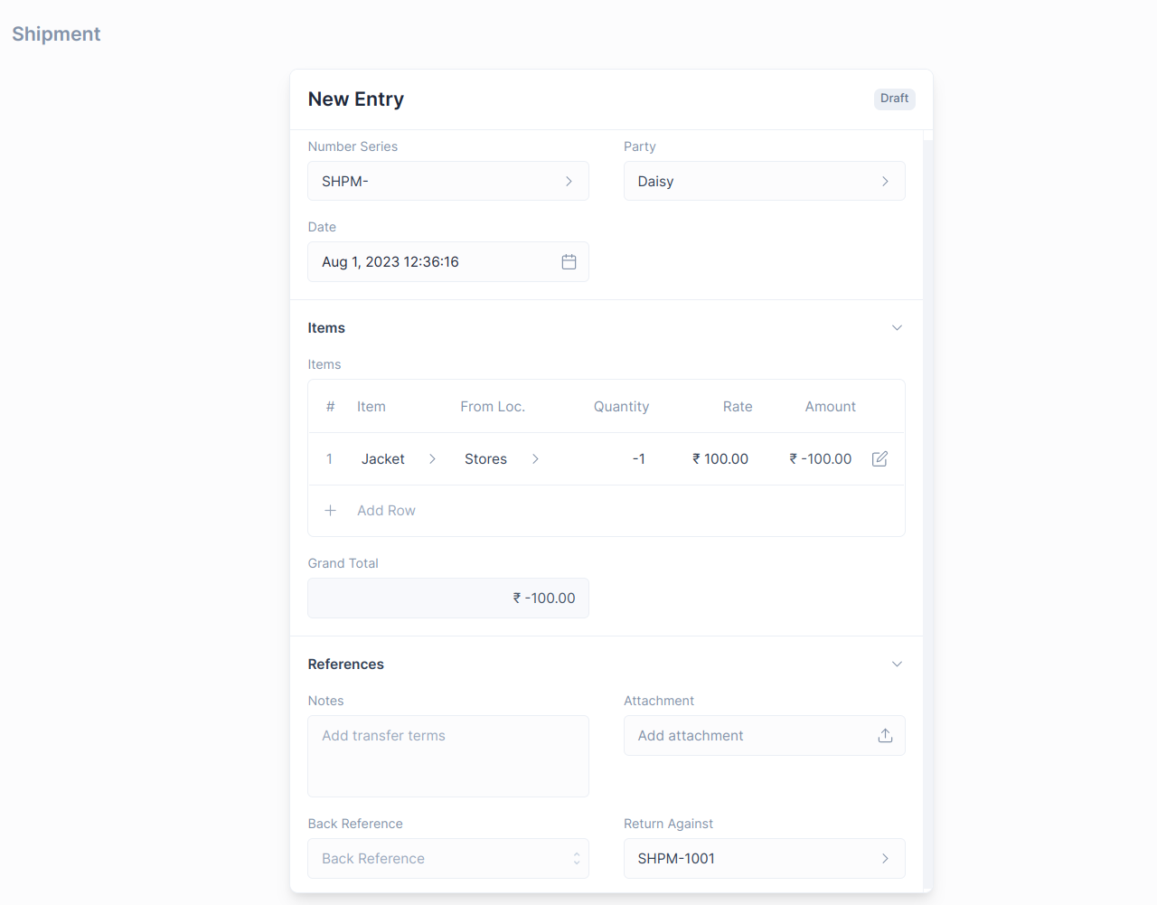 Shipment Return Form