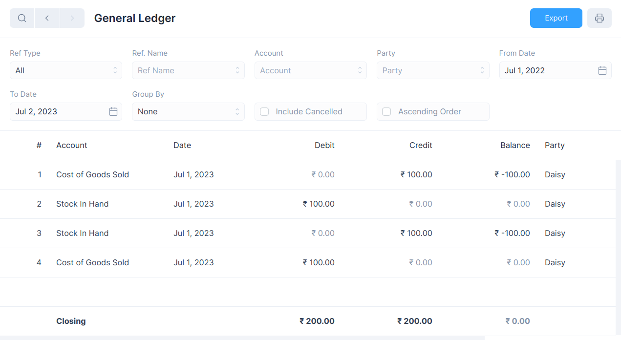 Shipment Return in General Ledger