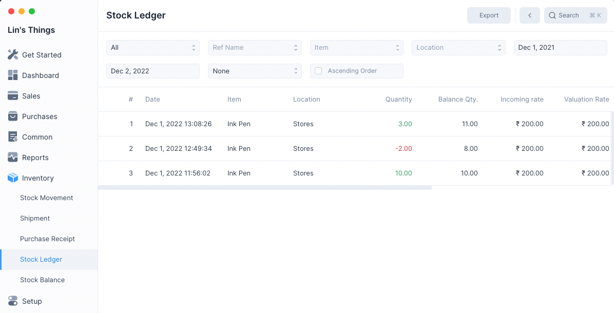 Stock Ledger