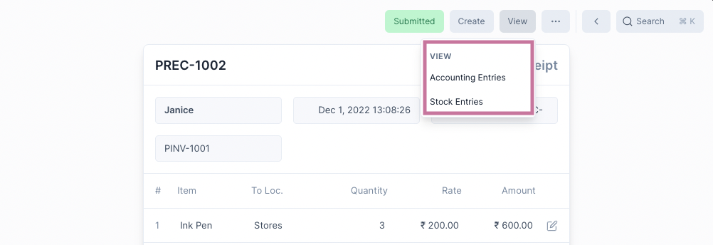 View Ledger Entries