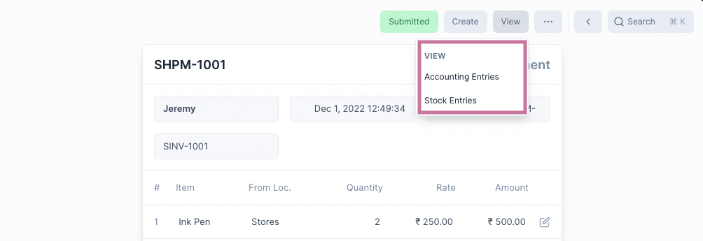 View Ledger Entries